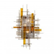 Large chromed steel, amber and frosted glass sconce