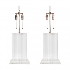Pair of rectangular stacked lucite lamps