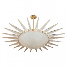 Saucer form frosted glass sunburst pendant ceiling fixture