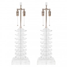 Pair of Stacked Lucite Table Lamps