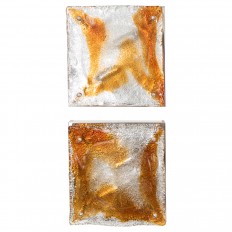 Pair of square amber and clear glass sconces