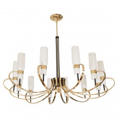 Large brass and black enameled metal chandelier