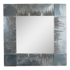 Square white metal mirror with oxidized design