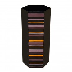 Hexagonal metal umbrella stand with enameled stripe motif