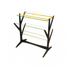 Two tier ebonized wood side table with magazine rack