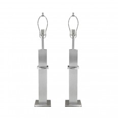 Pair of columnar stainless steel and chrome table lamps