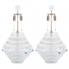 Pair of octagonal lucite slab lamps