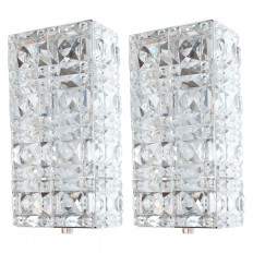 Pair of facet-cut crystal sconces