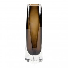 Tall square smoked amber glass vase