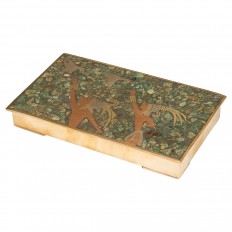 Mixed metal inlaid stone box 