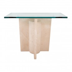 Geometric motif travertine console table 