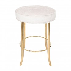 Circular brass stool with upholstered cushion seat
