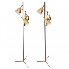 Pair of gunmetal and brass spotlight floor lamps