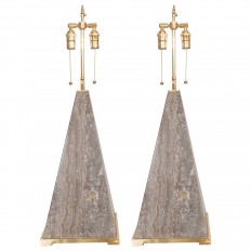 Pair of pyramidal marble table lamps