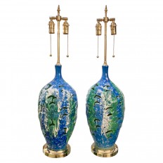 Pair of mottled openwork ceramic table lamps