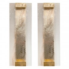 Pair of frosted glass wave panel sconces