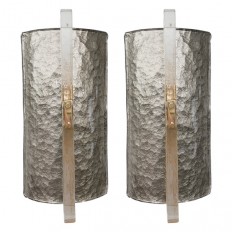 Pair of Demilune Icy Murano Glass Sconces