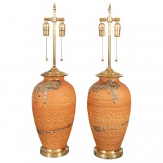 Pair of mottled ceramic table lamps