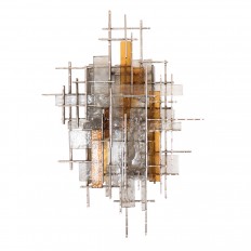 Single chromed steel, amber, and frosted glass sconce