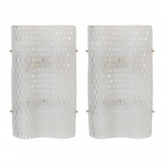 Pair of rectangular undulating textured glass sconces