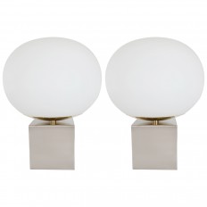 Pair of spherical frosted glass table lamps
