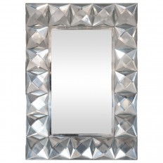 Rectangular mirror with light grey glass jewel surround.